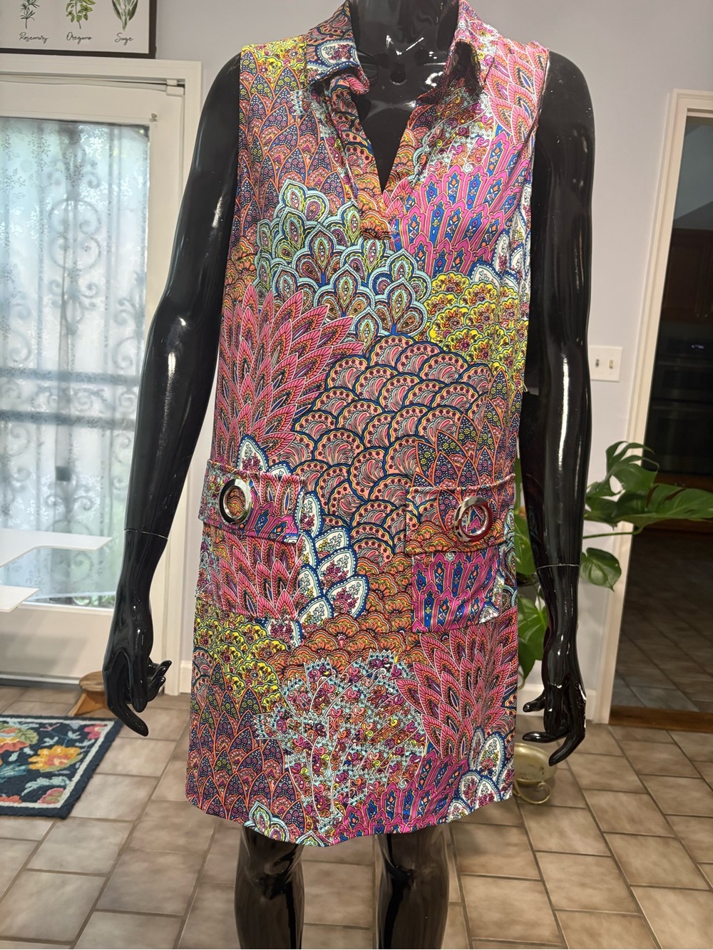MSK Sleeveless Paisley-Print Shift Dress in Pink Multi